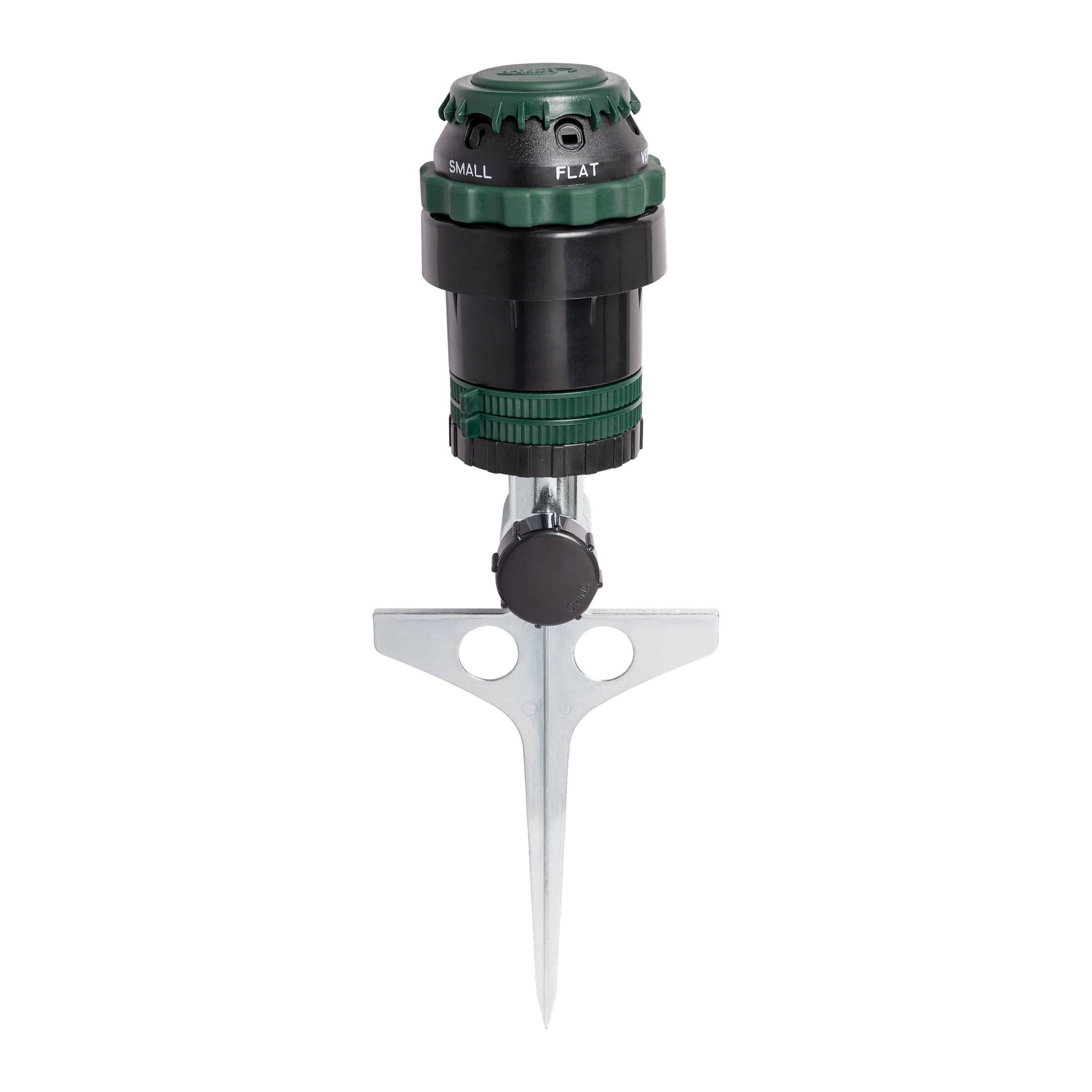 Orbit H2O-Six Gear-Drive Sprinkler on Metal T-Spike - Customizable Lawn Watering Coverage - Multi-Pattern Rotating Head with Adjustable Spray Range - Durable Outdoor Yard Irrigation Sprinkler - 58573