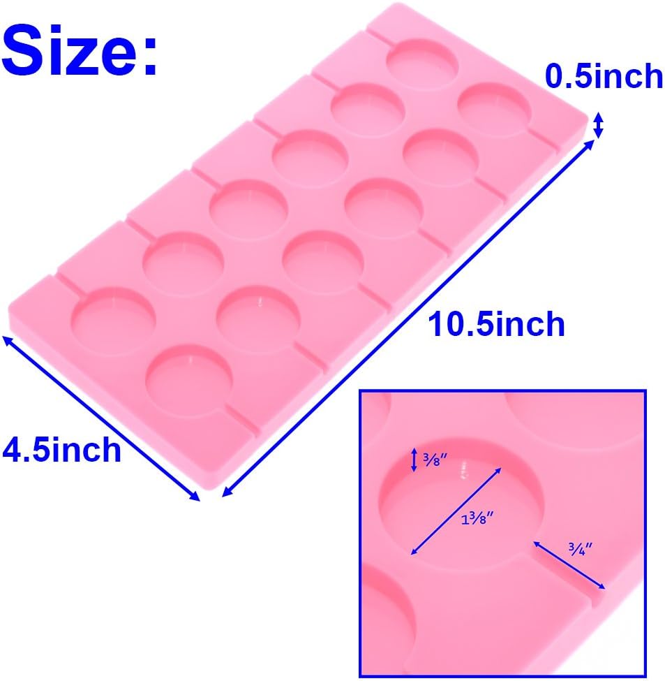 BIGTEDDY - 2x 12-Capacity Round Chocolate Hard Candy Silicone Lollipop Molds with 100 count 4 inch Lollypop Sucker Sticks for Halloween Christmas Parties