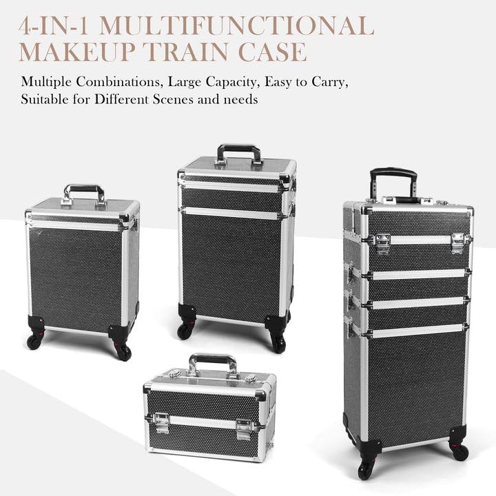 Miniatura 2 de Estuche de maquillaje profesional con ruedas, estuche de tren de maquillaje 5 en 1, carrito de maquillaje cosmético, estuche de cosmetología de