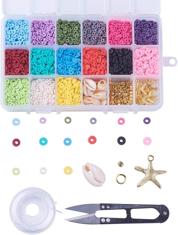 Mega Pet About 2850 Pcs 15 Colors Flat Round Polymer Clay Spacer Beads Kit Set Diameter 6mm for Jewelry Making