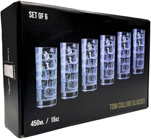 Miniatura 9 de LEMONSODA Juego de vasos altos de alta calidad, elegantes vasos Tom Collins, juego de 6 vasos de agua potable de 15 onzas de alto, cristalería de