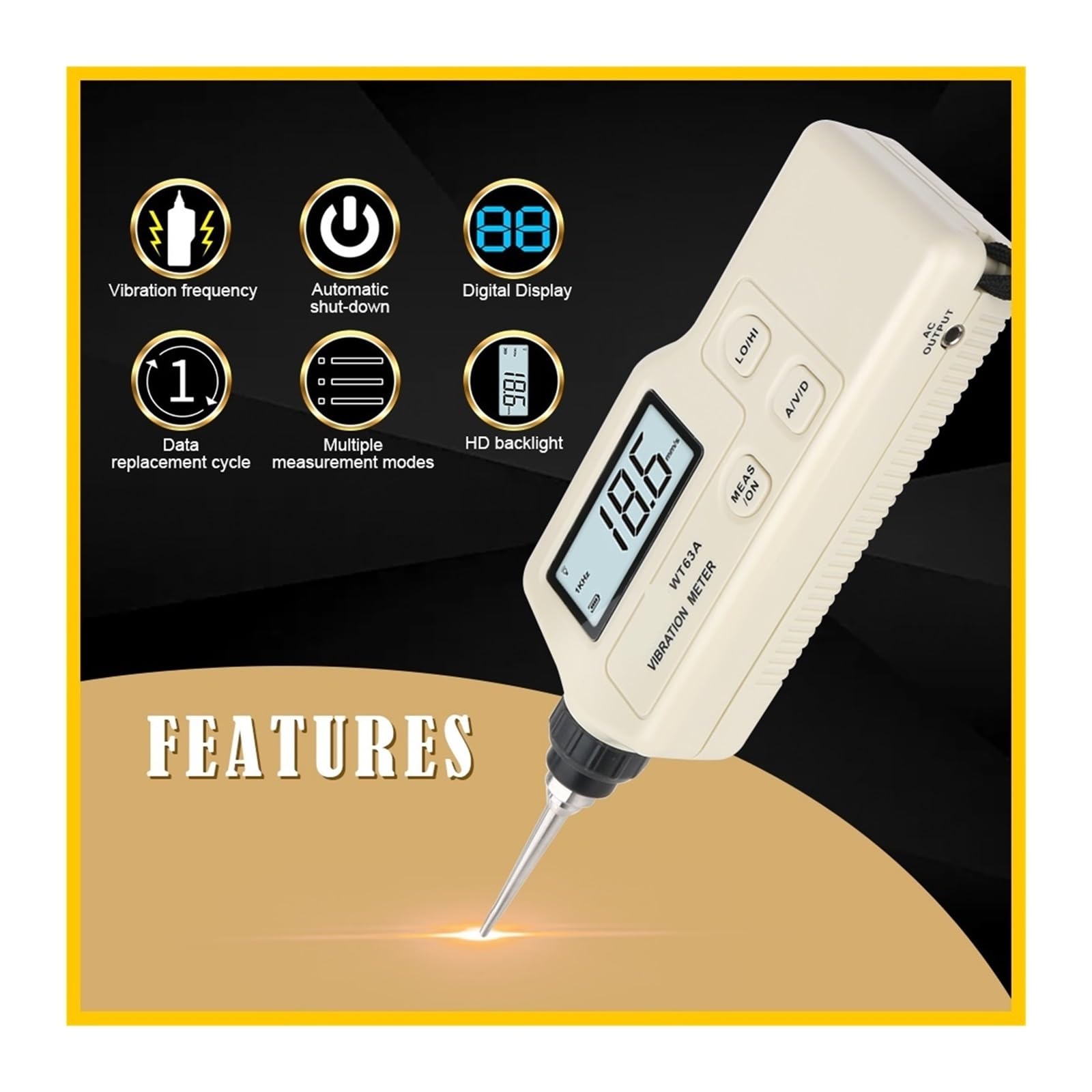 Vibromètre numérique, Vibromètre numérique haute précision, analyseur de fréquence vibration électronique LCD, portable WT63A