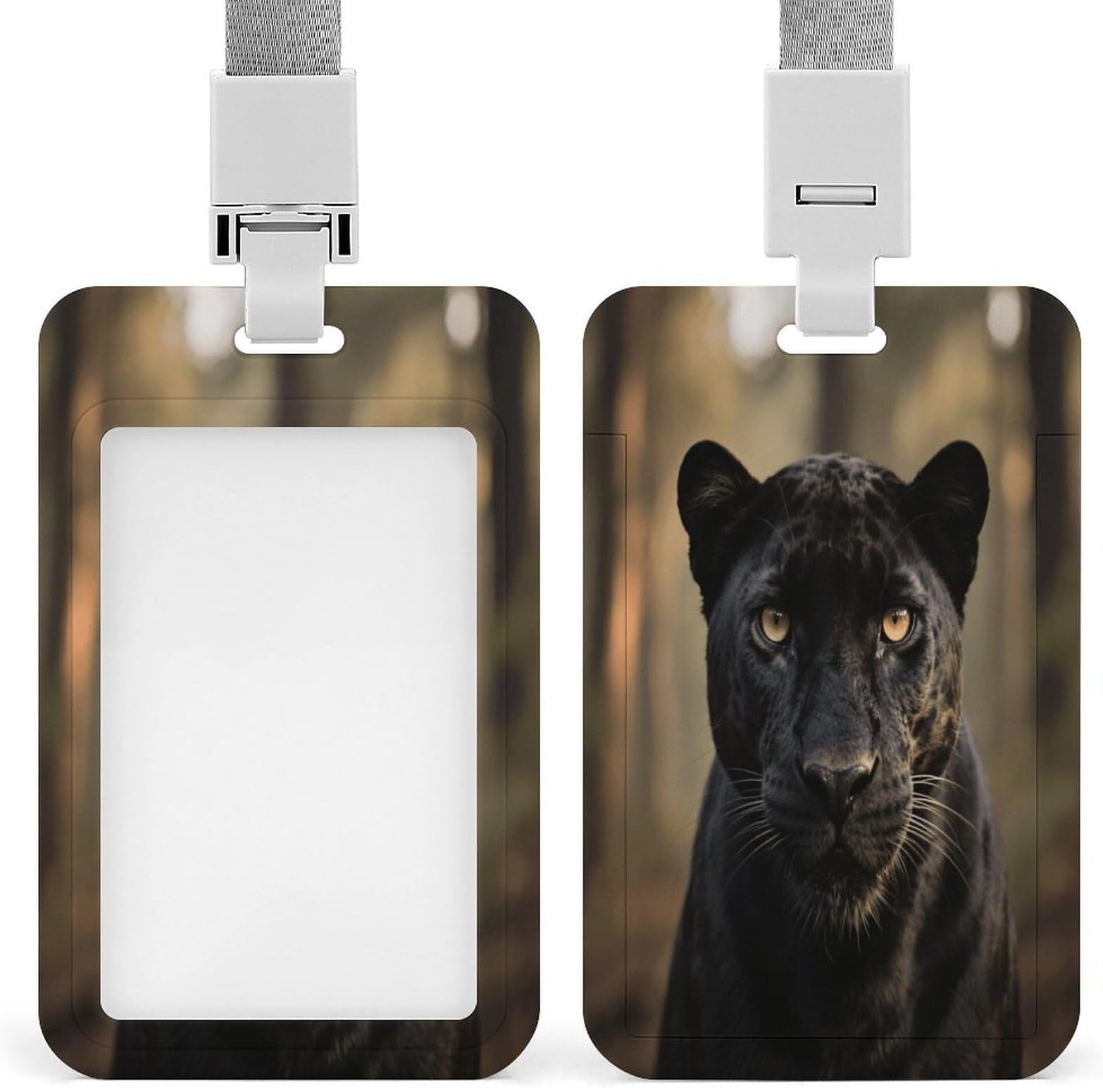 ID Card Protector Black Panther Name Tag Badge Holder Id Badge Holder with Lanyard for Work Office Nurse Teacher Gifts