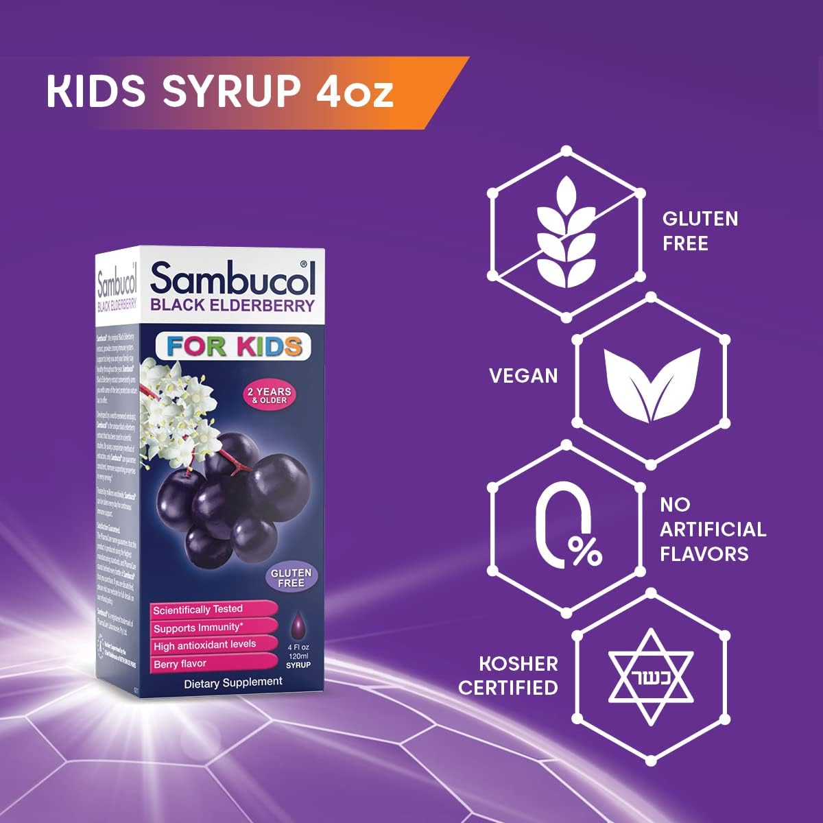Sambucol Black Elderberry Syrup for Kids - Kids Elderberry Syrup, Added Vitamin C, Black Elderberry Syrup, Sambucus Elderberry Kids Syrup for Immune Support, Delicious Berry Taste - 4 Fl Oz, 2-Pack