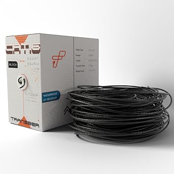 CAT6-250ft, Direct Burial Ethernet Cable, UTP, 10Gbps, 550Mhz, 23AWG, Easy Pull Box, UV Resistant, Waterproof, Outdoor(Black)