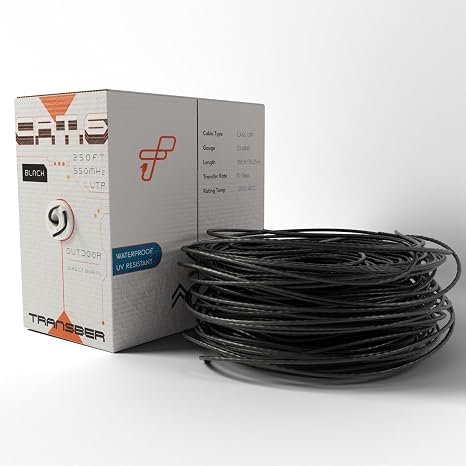 CAT6-250ft, Direct Burial Ethernet Cable, UTP, 10Gbps, 550Mhz, 23AWG, Easy Pull Box, UV Resistant, Waterproof, Outdoor(Black)
