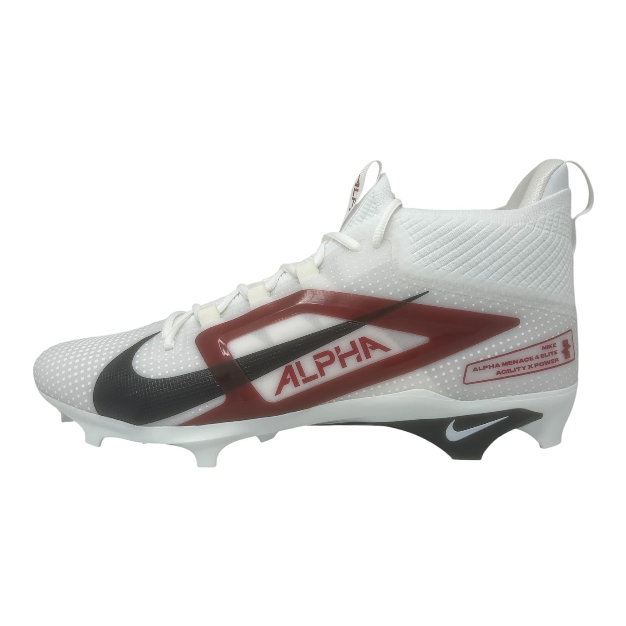 Nike Alpha Menace 4 Elite Football Cleats (FD7036-600, University Red/Team Red/Black/White)