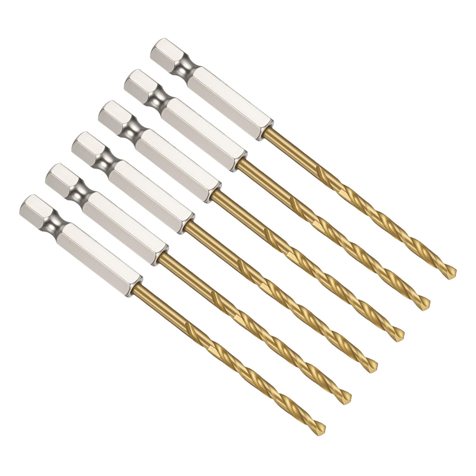 PATIKIL 3.2mm Hex Shank Drill Bit, M2 High-Speed Steel Bits Quick Change Design for Impact Driver 135° Titanium Nitride TiN Coated for Stainless Steel Hard Metal - 6 Pack