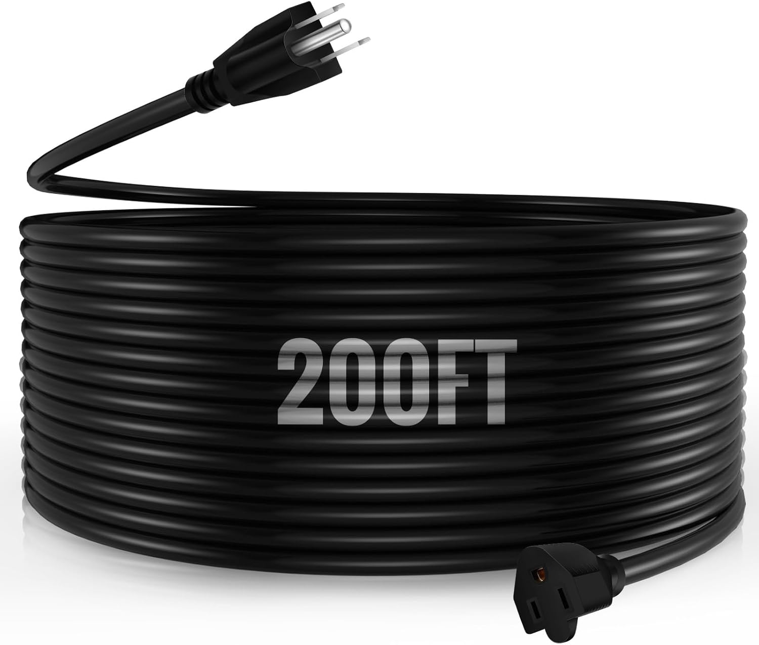 200 Foot 3 Prong Vinyl Extension Cord 16/3 Heavy Duty Extension Cord with Multiple Outlets 3 Prong 10A 1250W 16AWG SJTW Weatherproof Outdoor & Indoor Power Cable for Lawn Office