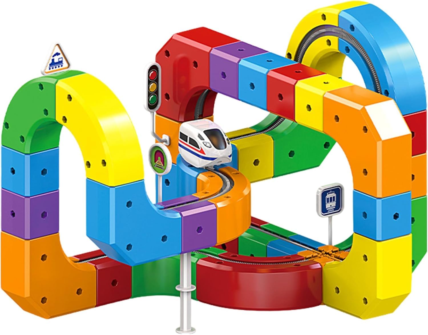 Electric Train Set with 3D Magic Flexible Race Tracks for Kids Gravity-Defying 3D Racing Electric Building Blocks Train Track Set,STEM Early Learning Modular Educational Toy for Boys & Girls Ages 3-8