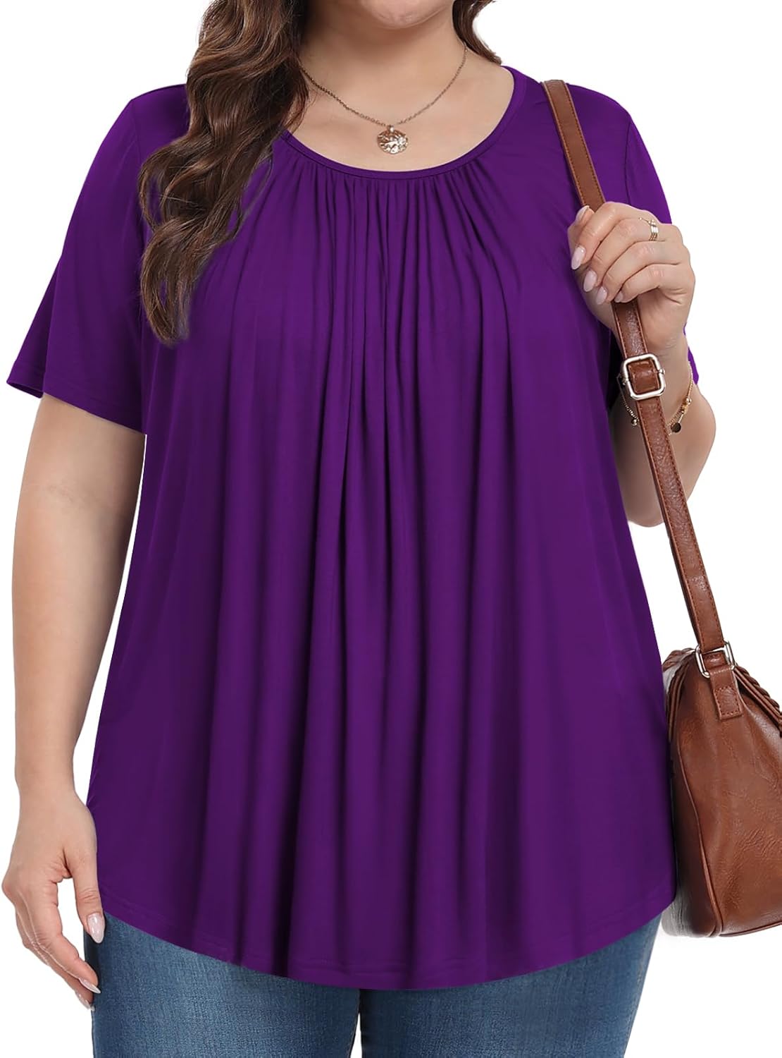 レディース プラスサイズ トップス サマーシャツ チュニック 半袖 クルーネック ルーズフィット ブラウス 1X-5X