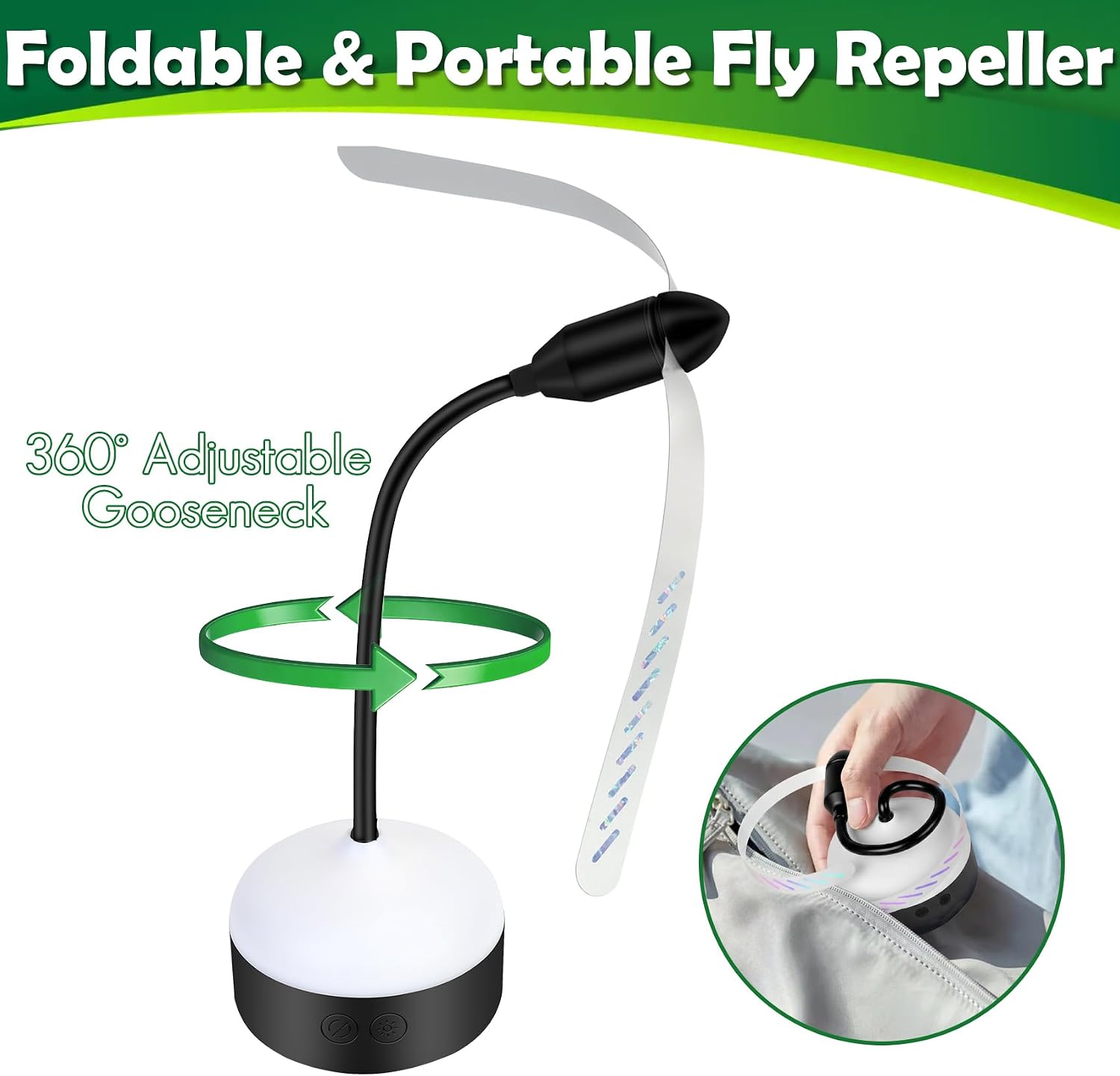 Fly Fans for Tables, Camping Fan for Fly Repellent Outdoor, Rechargeable Food Fans to Keep Flies Away, Tabletop Bug Fans w/ Light & Holographic Blade for Picnic Party Restaurant Kitchen BBQ Essentials