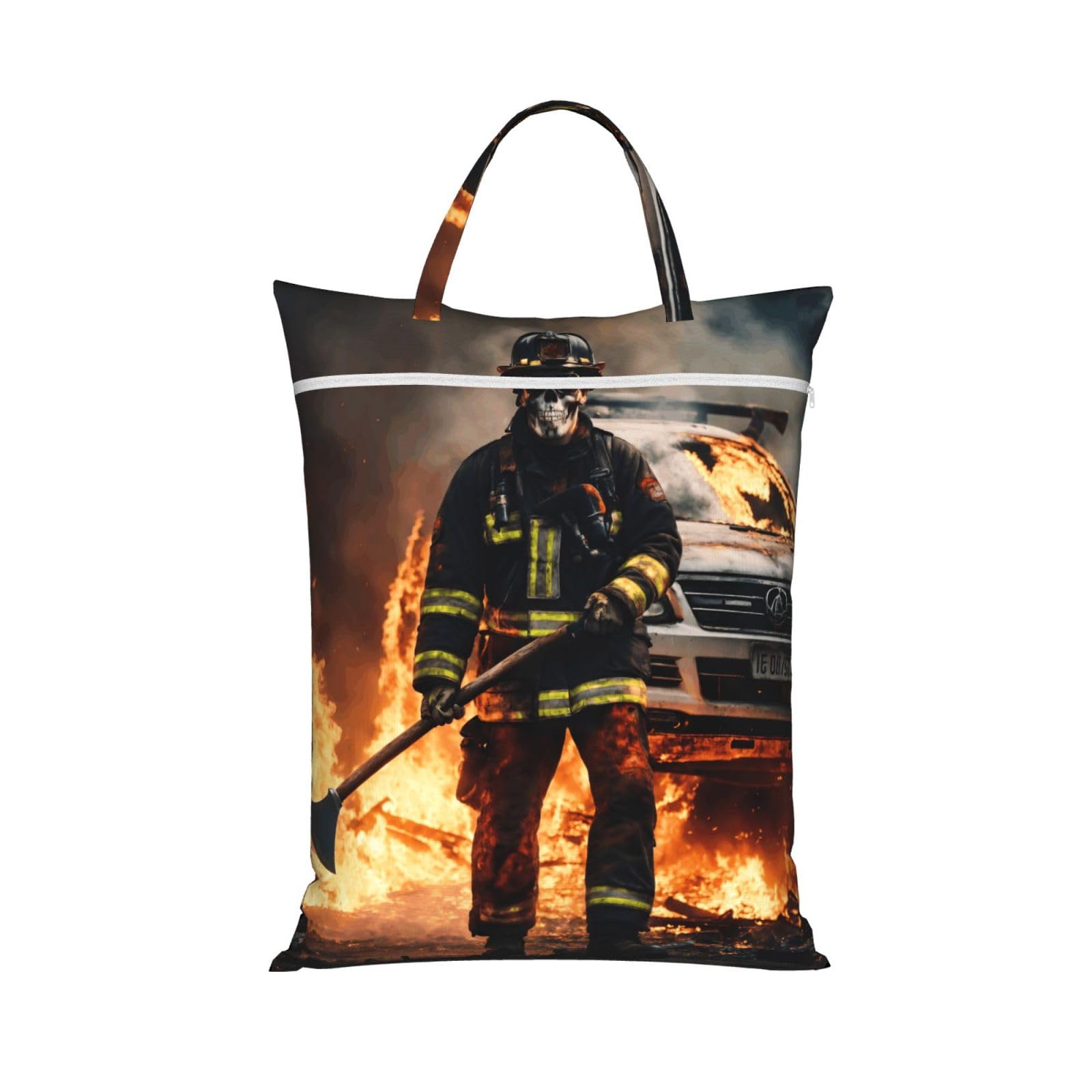 Pphgut 1 Pc Firefighter Fireman Flame Print Travel Laundry Bag Portable Dirt Clothes Bags Daily Hiking Camping Vacation