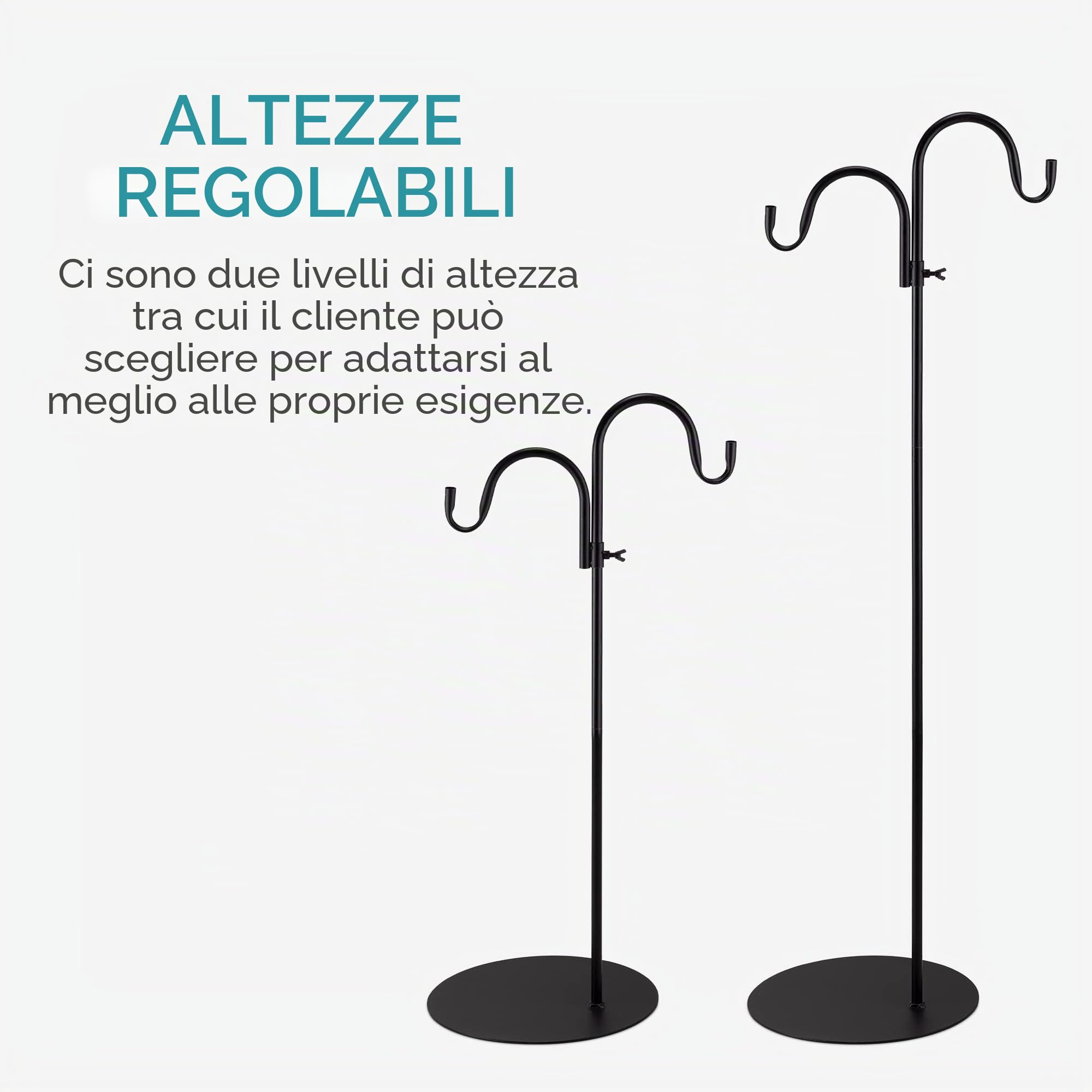 Navaris 2X Ganci Esterno Piante - Gancio Pastore Giardino Regolabili per Fioriere - Base Piatta o 5 Rebbi