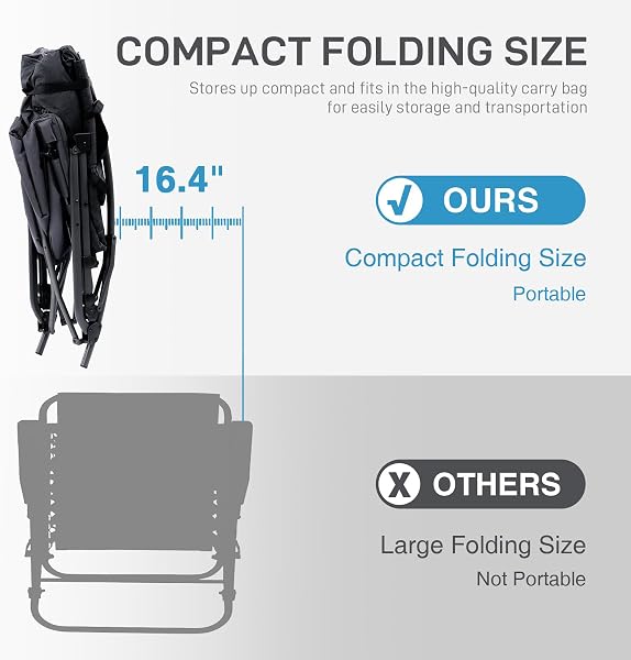 EVER ADVANCED Oversized Folding Rocking Camping Chair, Padded Portable Rocker Chairs for Patio, Lawn and Outdoors, Heavy Duty Hard Armchair for Adults Supports 400lbs, Black - 5