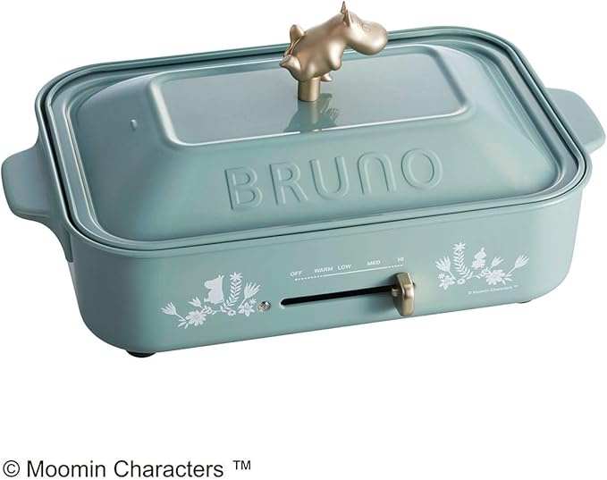 Amazon Bruno ブルーノ コンパクトホットプレート ムーミン 本体 プレート3種 たこ焼き 平面 マルチ ブルーグリーン Bluegreenおしゃれ かわいい これ1台 蓋 ふた付き 10w 温度調節 洗いやすい 1人 2人 3人用 小型 小さいサイズ 少人数用 ひとり暮らしにも Boe021