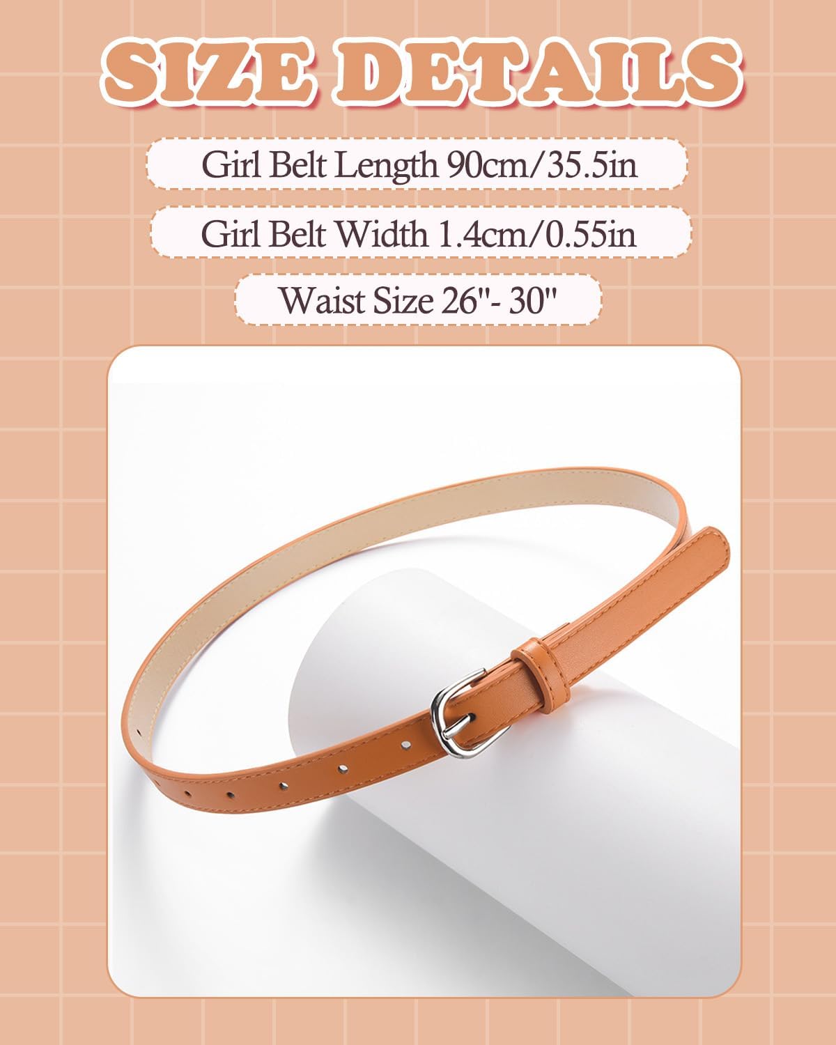 3 Pack Girls Belt Kids PU Leather Waist Belts, Exquisite Skinny Leather Belts with O Ring Metal Buckle for Dress Pants Jeans, Colorful Kids Belt for Girls Size 6-15 - Image 2