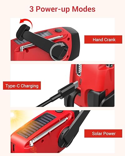Miniatura 5 de EskyRadio de emergencia con manivela de mano alimentación propia linterna LED solar y cargador 1000mAh