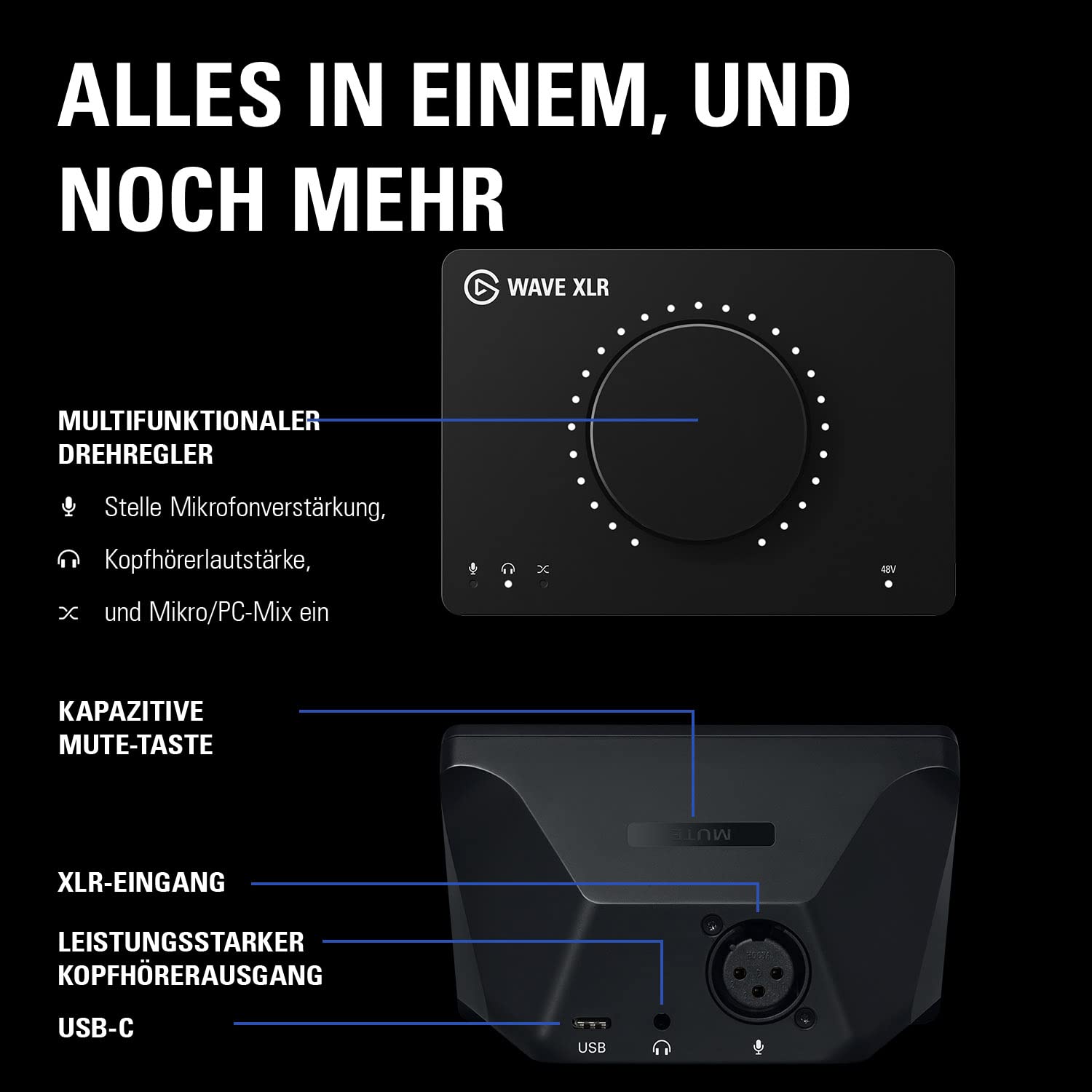 Elgato XLR-Paket Dynamisches Mikro USB-C-Audiomixer Nierenförmige Mikrofonkapsel für Podcasting Streaming Broadcasting