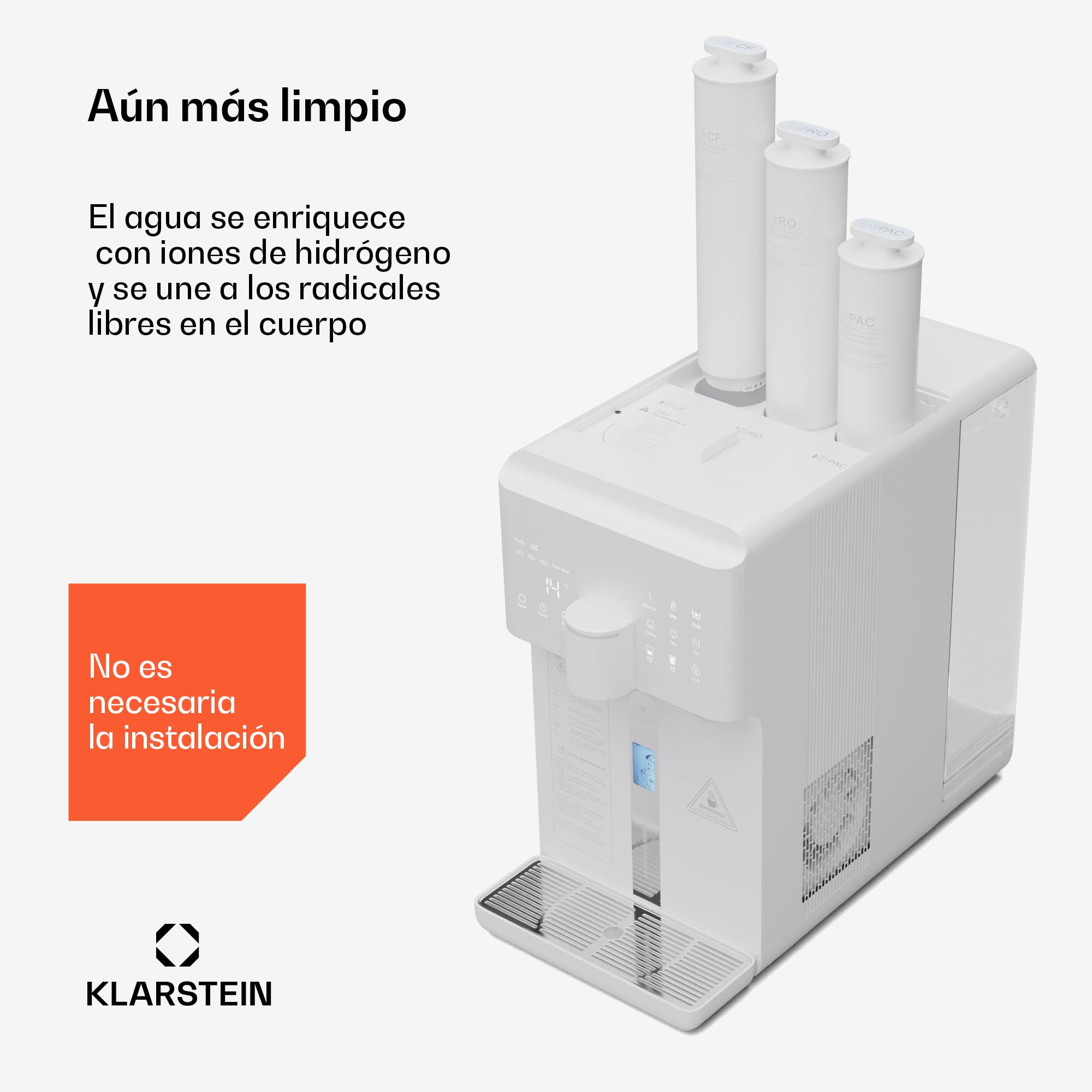 KLARSTEIN AquaLine Filtro Agua Grifo Osmosis Inversa, Sistema Filtros Agua Encimera 6L, Ionizador de Hidrógeno y Agua Caliente, Etapas, 3 Filtros, Sistema de Filtración de Agua