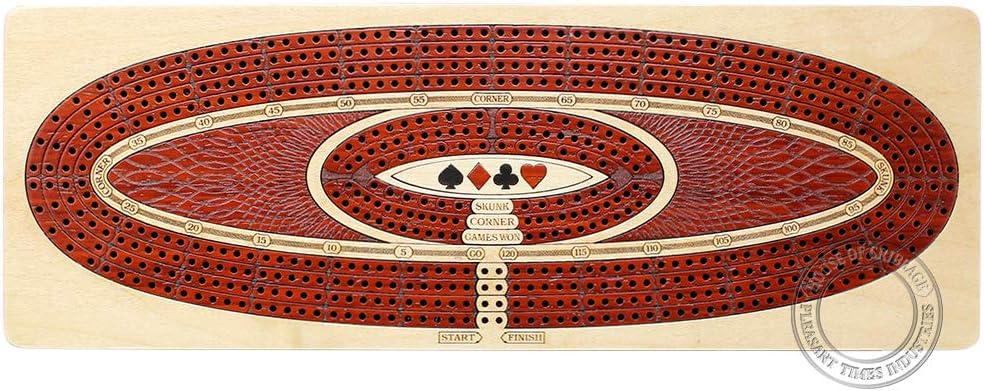 House of Cribbage - Continuous Cribbage Board/Box Inlaid in Maple/Blood Wood : 4 Track - Sliding Lids, Drawer and Metal Pegs with Score Marking Fields for Skunks, Corners and Won Games