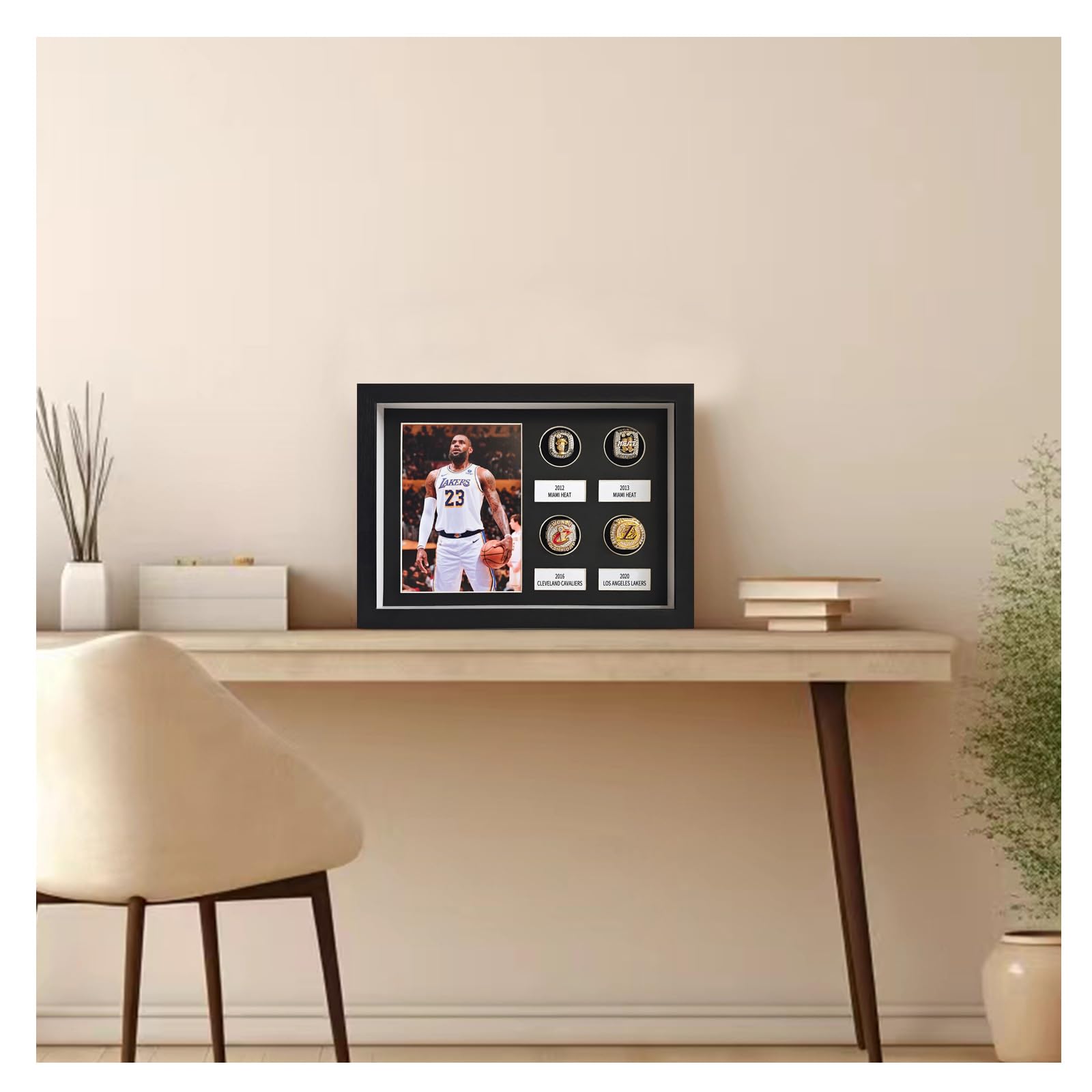 Championship Ring Display Case,4 Ring Posts Sports Ring Display Case Wooden Shadow Box With a real glass panel,witha5x7”photo frame,for Baseball Basketball Football Softball Award Rings Fan Souvenirs - Image 2