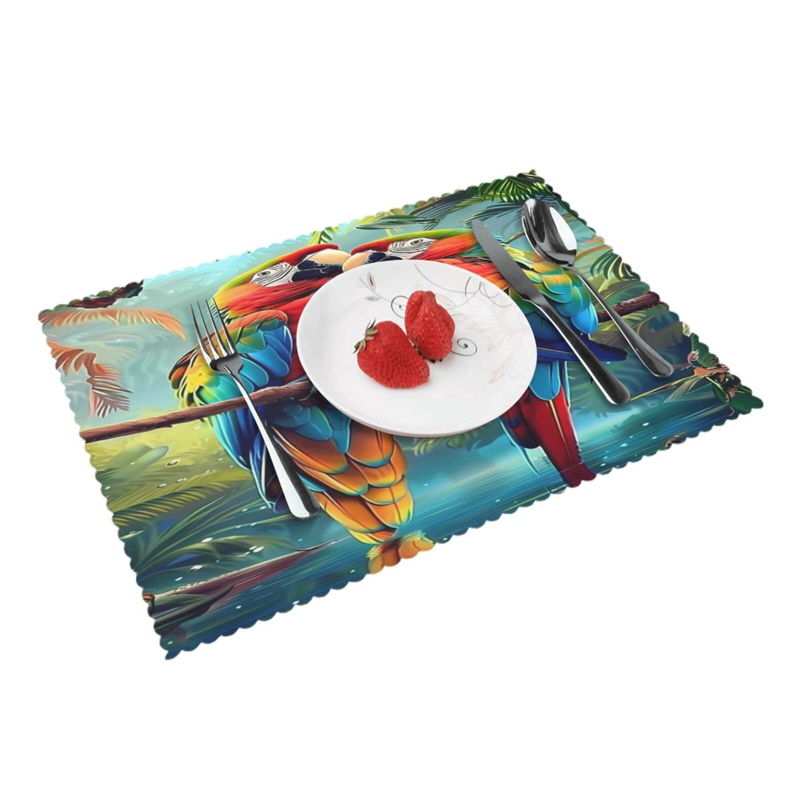 Tropical Parrot Pair (1) Placemats Set of 4 Print Table Mats Place Mats Table Decor for Kitchen Dining 12X18 in