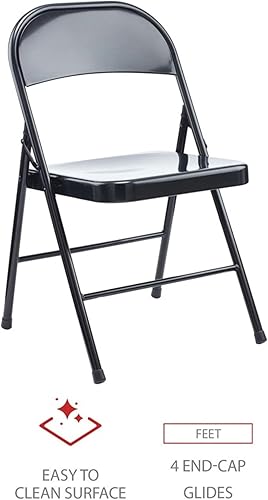 Miniatura 3 de Alera Silla plegable de acero sin brazos, soporta hasta 275 lb, asiento negro, respaldo negro, base negra, 4cartón