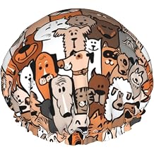 Doodle Dogs And Cats Shower Cap for Women,Double Waterproof Layers Bathing Shower Hat Large Designed for all Hair