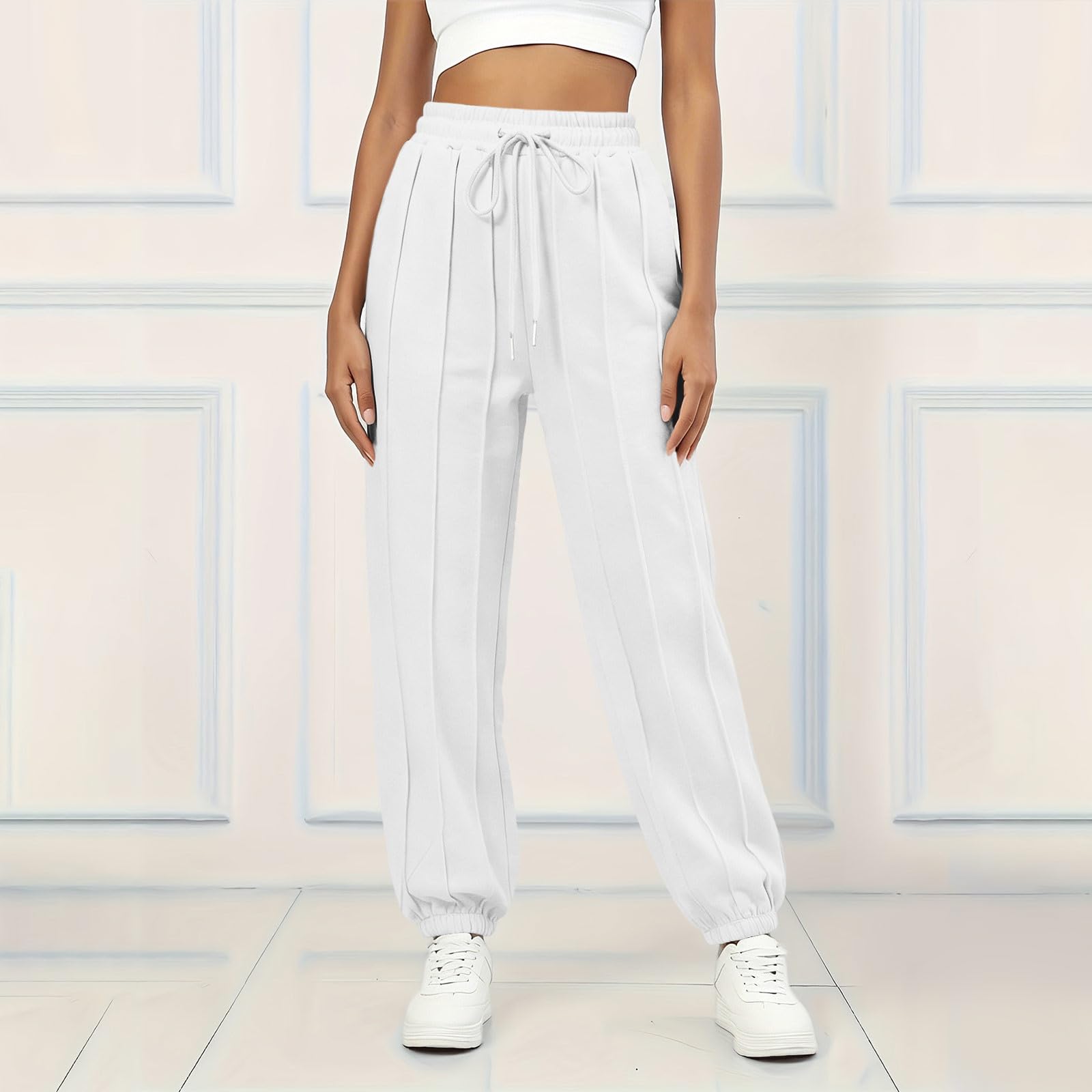 Pantaloni da Jogging Donna Pantaloni da Corsa con Elastico in Vita Pantalone Tuta Donna con Tasche e Coulisse Comodi Causal Pants Sportivi a Gamba Larga Pantalone Baggy per Allenamento e Fitness