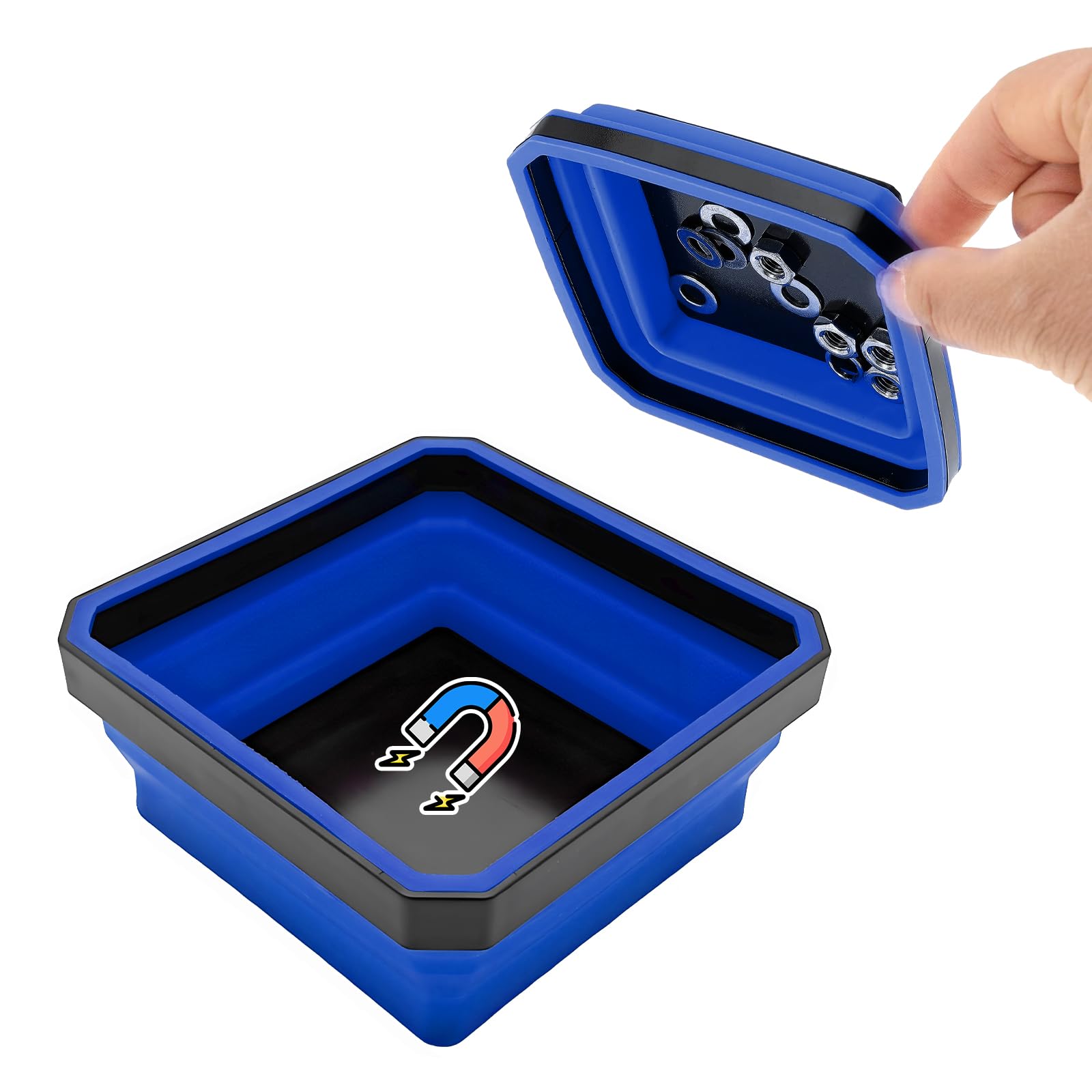 Vassoio magnetico pieghevole per parti, 11,4 cm, ciotole pieghevoli in silicone con base magnetica su entrambi i lati, organizer per parti per bulloni, dadi, rondelle, spilli, viti, accessori