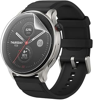 شاشة حماية هيدروجيل مرنة متوافقة مع ساعة امازفيت GTR 4 بوضوح عالي الدقة خالية من الفقاعات وسهلة التركيب بتغطية كاملة للشاشة ومقاومة للغبار من بشياكة، ليست زجاجية (6 قطع)