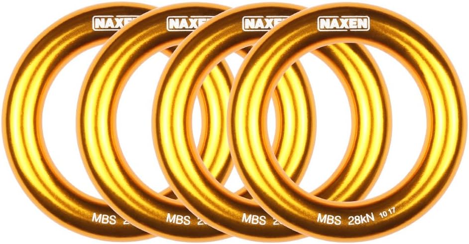 NAXEN 28kN Rappel Ring Hammock Ring Connection Ring for Slackline Rock Climbing Tree Climbing Rescue Gold Pack of 4
