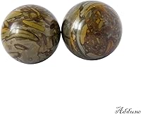 Vista 3 de Bolas de mano de piedra de mármol cian nuwa con patrón tradicional de bambú, bolas de masaje saludable chino para masaje, para relajar los dedos