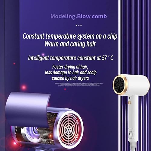 Miniatura 4 de Secador de pelo con difusor, secador iónico de 1875 W, secador de pelo portátil profesional y accesorios para cabello rizado para mujeres (gris)