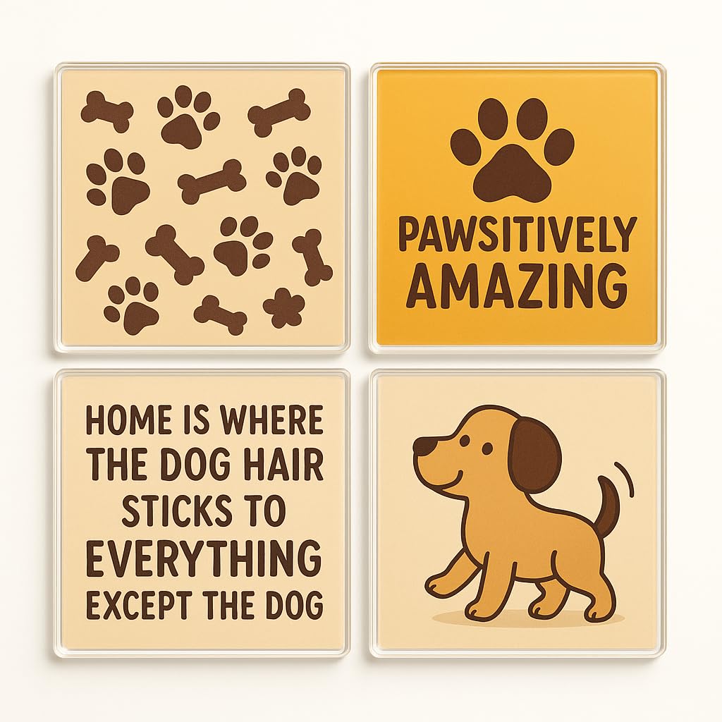 Acrylic Coaster Gift Set of 4 - Pawprints & Puns Dog Lover Decor for Home or Pet Parent Celebration