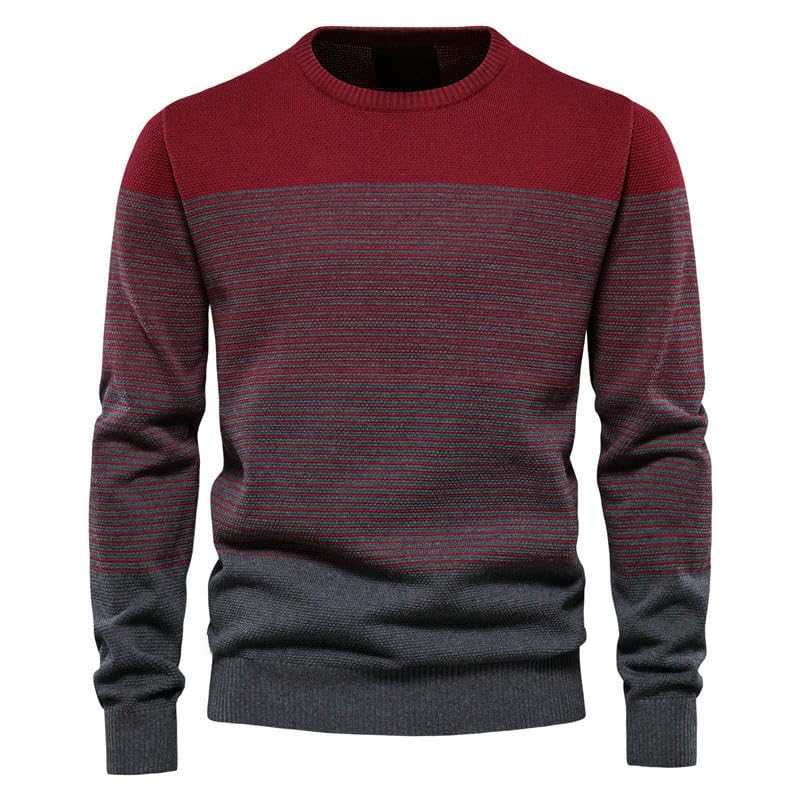 Men's Autumn Winter Trendy Vintage Slim Fit Long Sleeve Striped Round Neck Knit Sweater4