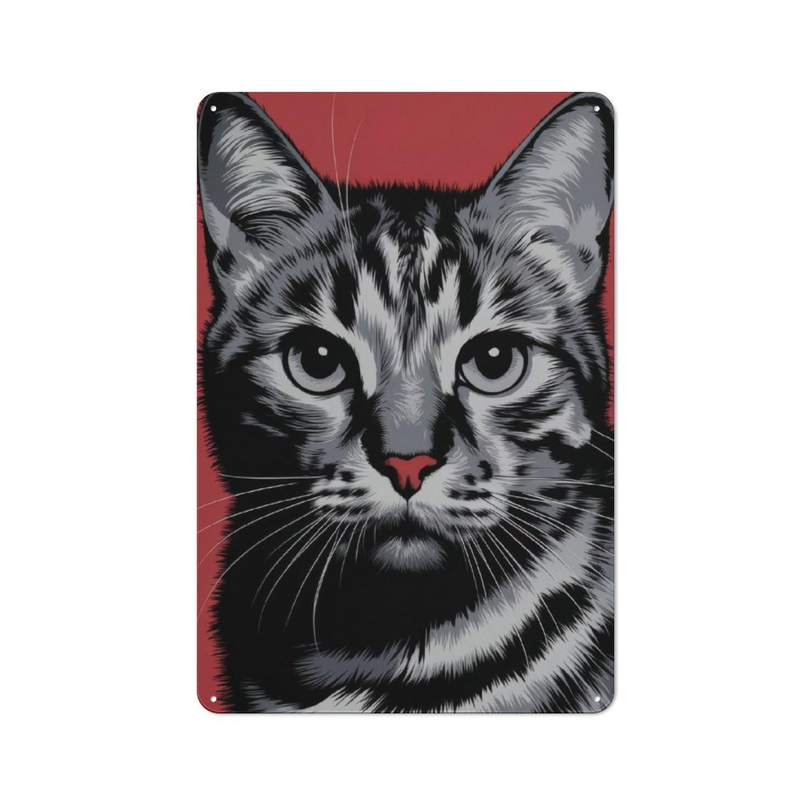 Junmoney Cat Portrait Metal Wall Sign 30X20cm Featuring For Workshop Wall, Suited To Metal Sign Collectors