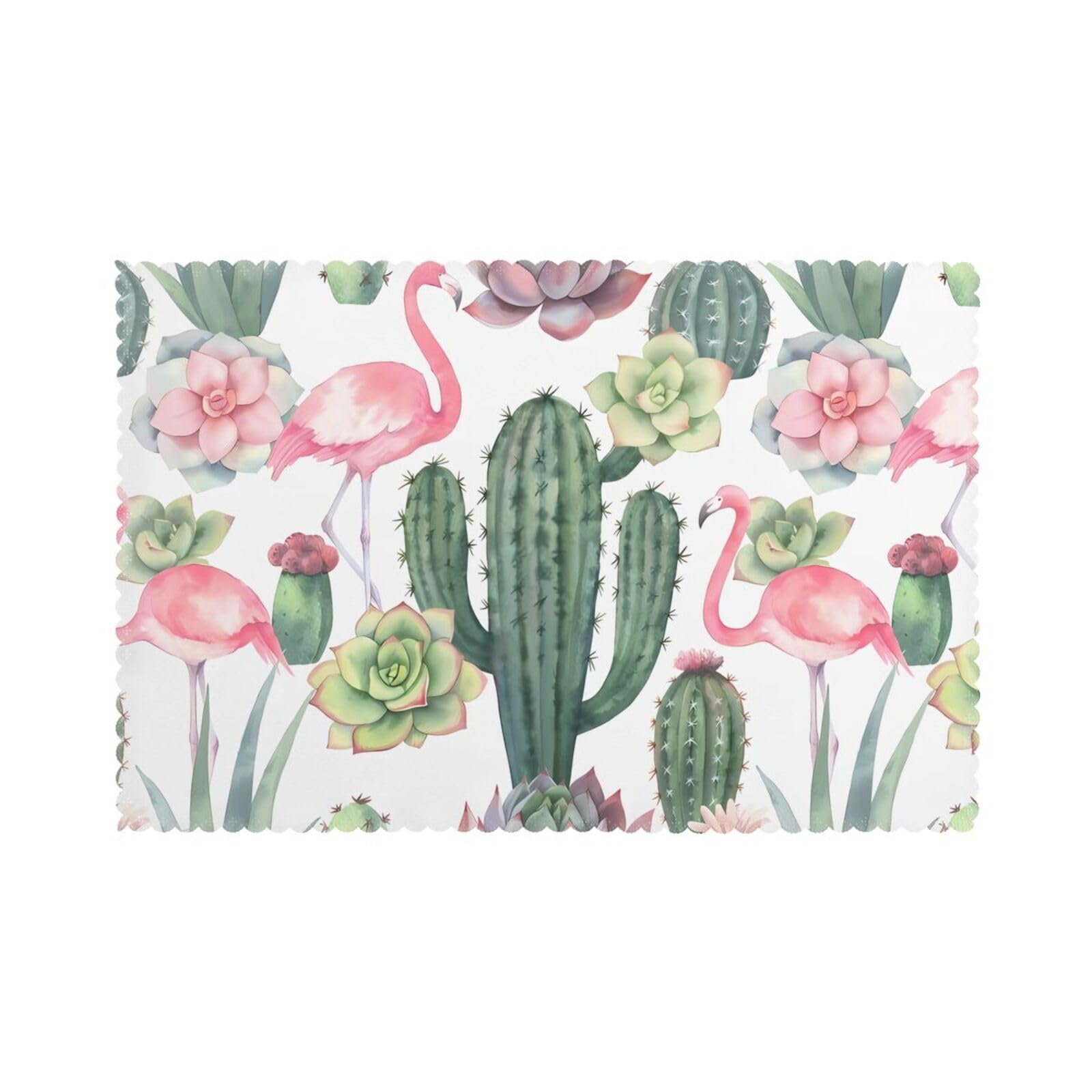 HJFCZH Pink Flamingo Succulent Plants Prints Placemats Set of 6 12x18in - Heavy-Duty Polyester Table Covers Engineered for Lasting Performance