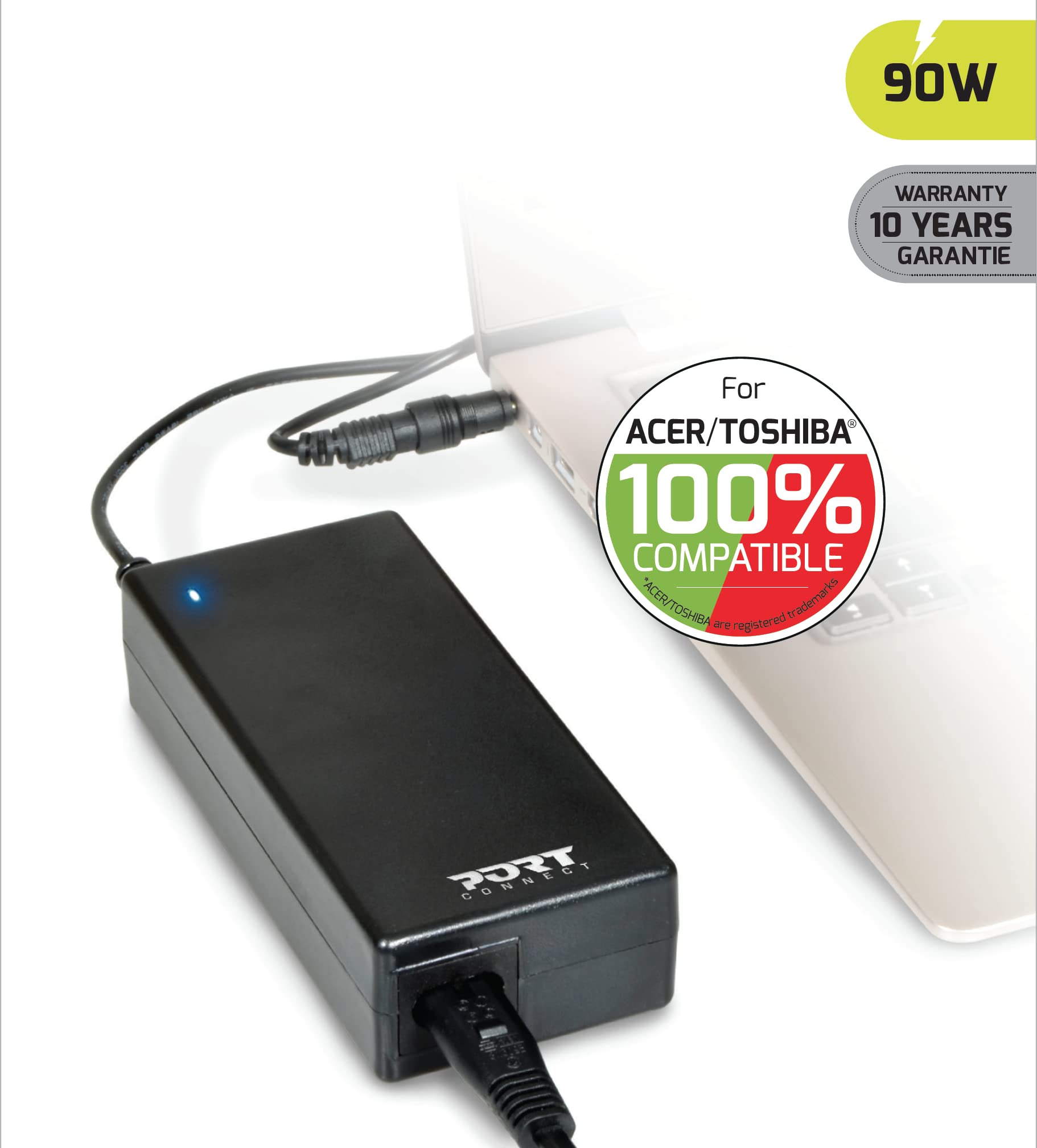 PORT CONNECT Fuente de alimentación para Ordenador portátil 100% Compatible con Acer/Toshiba 90W