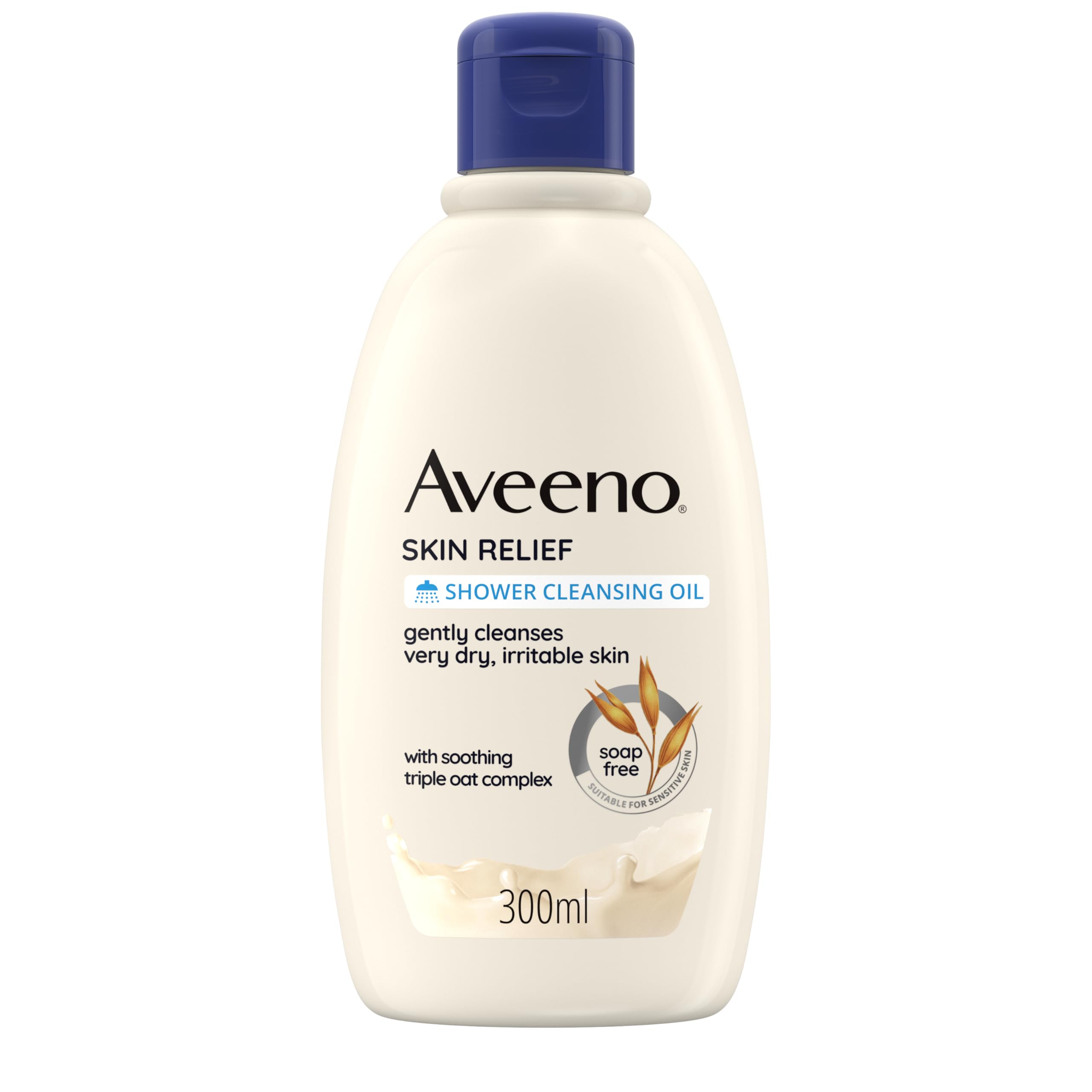 Aveeno Skin Relief Detergente Olio Bagno E Doccia, Olio doccia per pelle secca e pruriginosa, Olio detergente corpo con complesso di Avena Prebiotica, Bagnodoccia ad alta tollerabilità, 300 ml