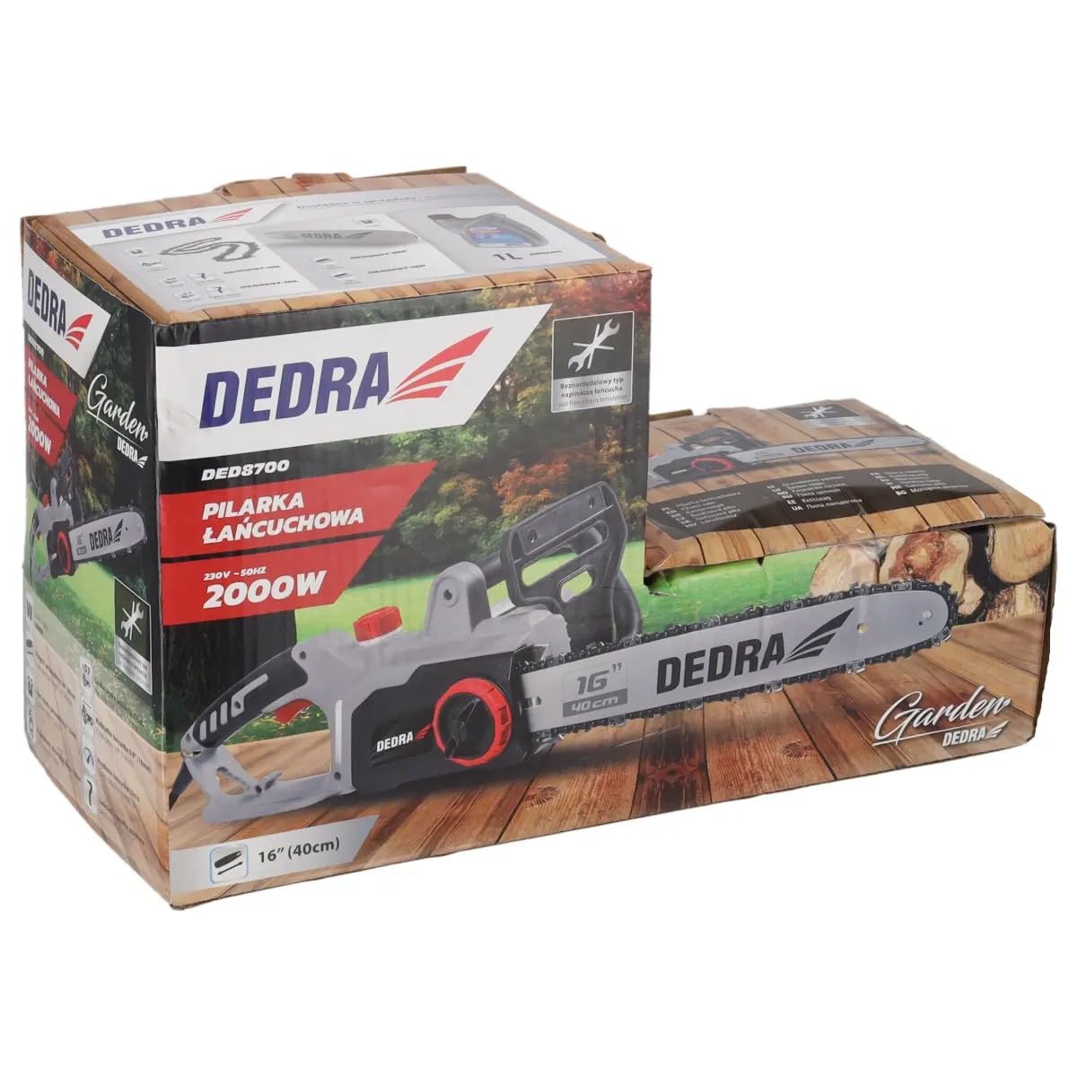 DEDRA DED8700 Tronçonneuse électrique filaire 2000 W pour bois de chauffage, guide-chaîne 40 cm, tronçonneuse de coupe pour élagage, ébranchage et abattage de petits arbres, outil de jardinage