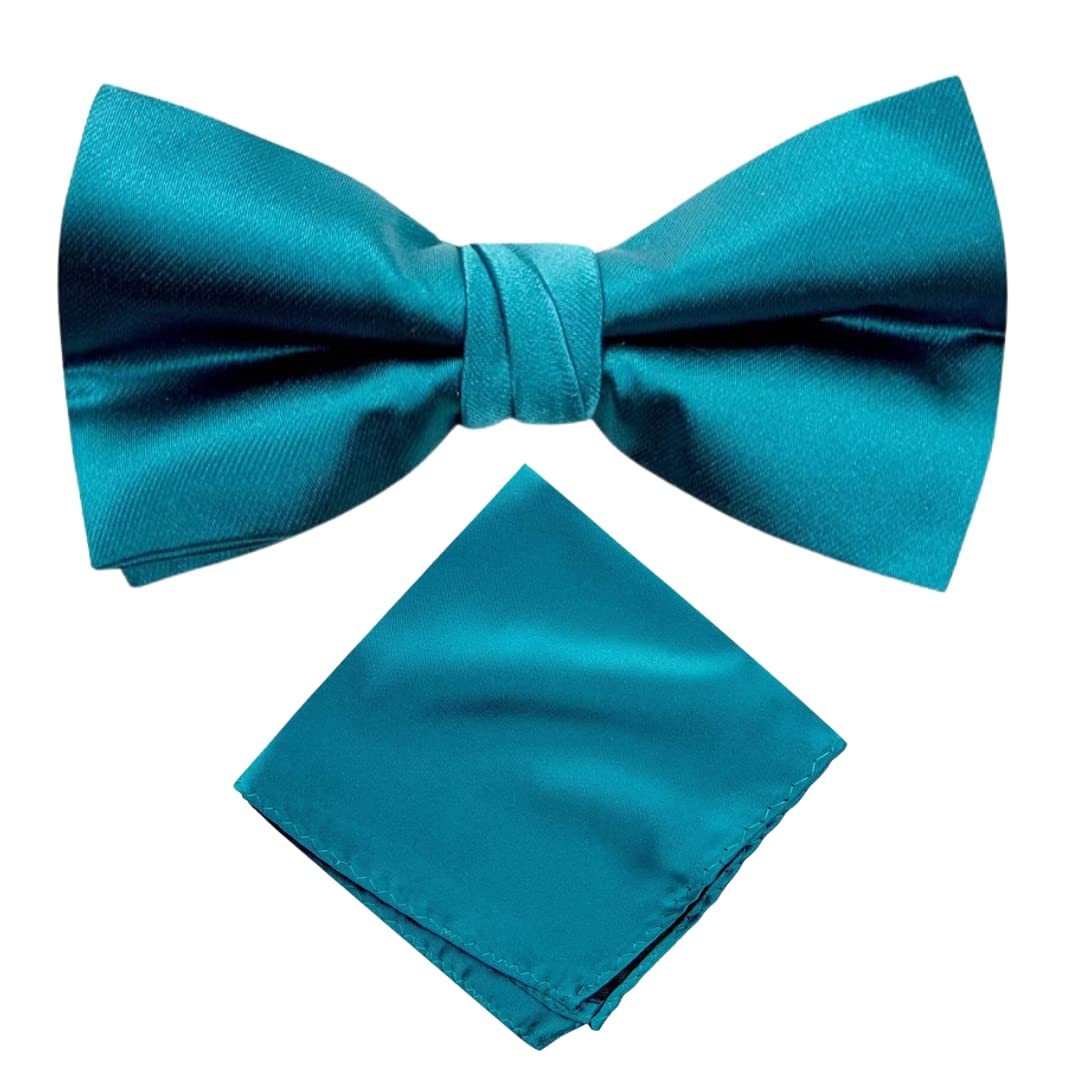 Premium Pre-Tied Satin Bow Tie and Pocket Square for Men | Handcrafted Bow Tie & Wedding Handkerchief for Suits, Blazers & Tuxedo for Formal Events & Weddings (Turquoise)-image-26