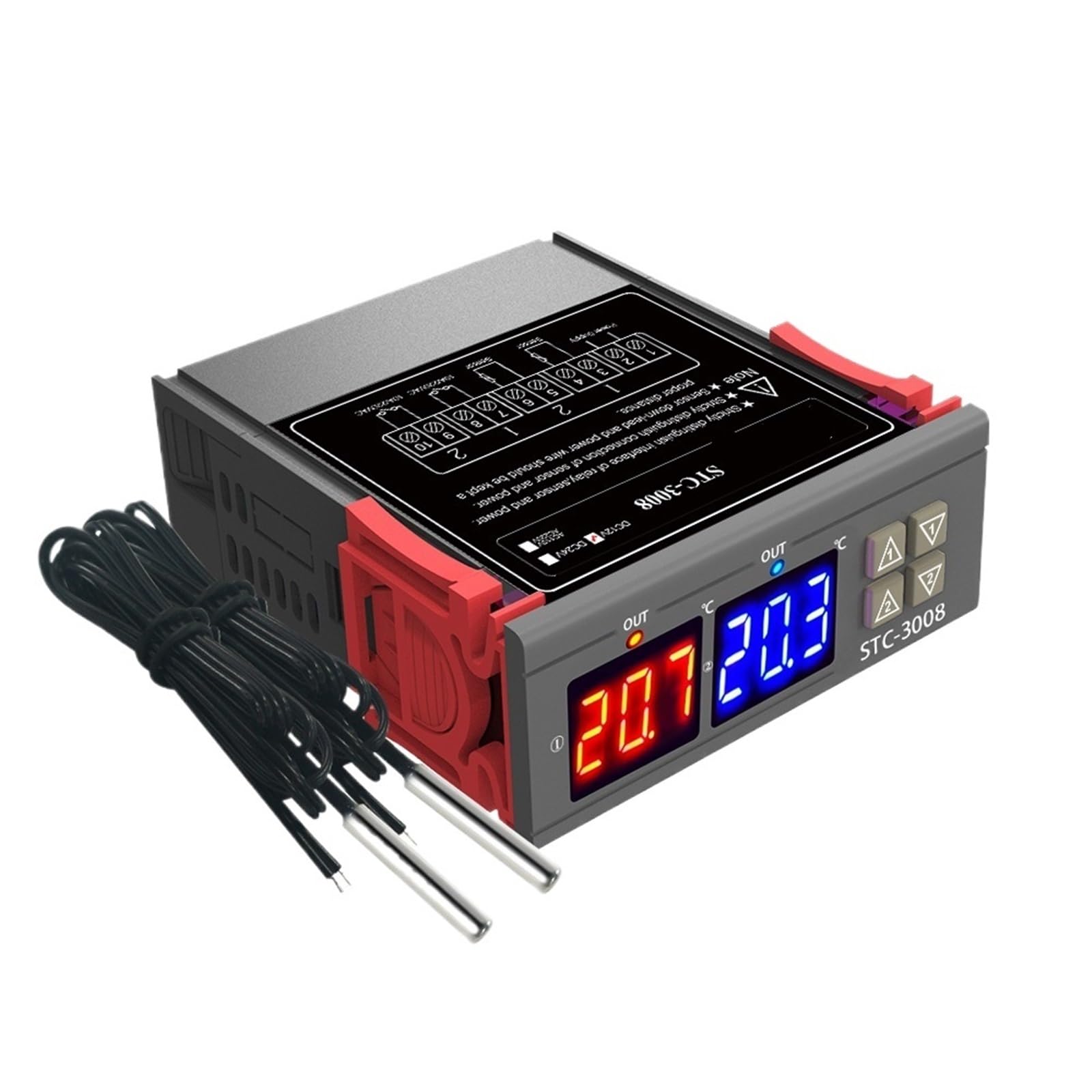 STC-3008 Doppio LED Digitale Regolatore di Temperatura Termostato Termoregolatore Incubatore 12V 24V 110V 220V for Utensili Industriali(AC110V-200V)