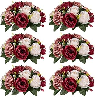 NUPTIO Flower Balls for Wedding Centrepieces - 2 Pcs 24cm Diameter Artificial Flower Ball Arrangement Bouquet Party Centerpieces for Tables - Dusty Blue & White Fake Rose Flowers for Weddings Decor