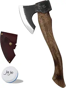 JXE JXO The Berserker - Machadinha De Acampamento - Machado Bushcraft Para Escultura Em Corte De Madeira - Machado De Mão De 15,7" Com Bainha De Couro