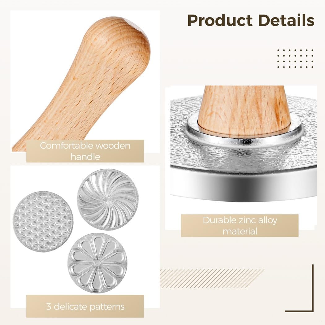 3-Piece Cookie Stamp Set With Wooden Handles, 3.1” Metal Biscuit Press Molds, Zinc Alloy Embossers For Diy Cookie & Cake Decoration