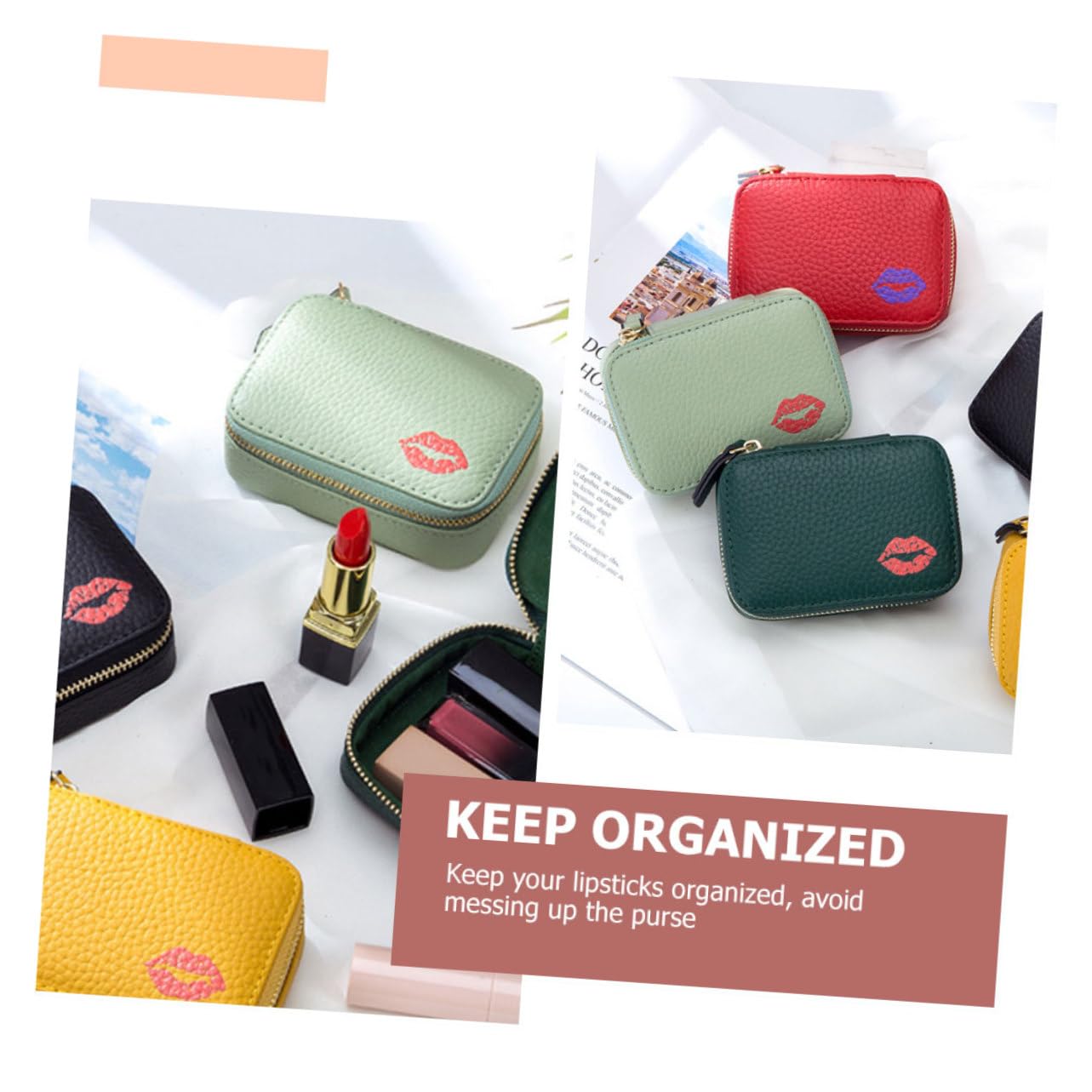 Borsa per Trasporto del Rossetto Astuccio per Trucco Semplice Borsa da Viaggio per Rossetto Specchio Portatile