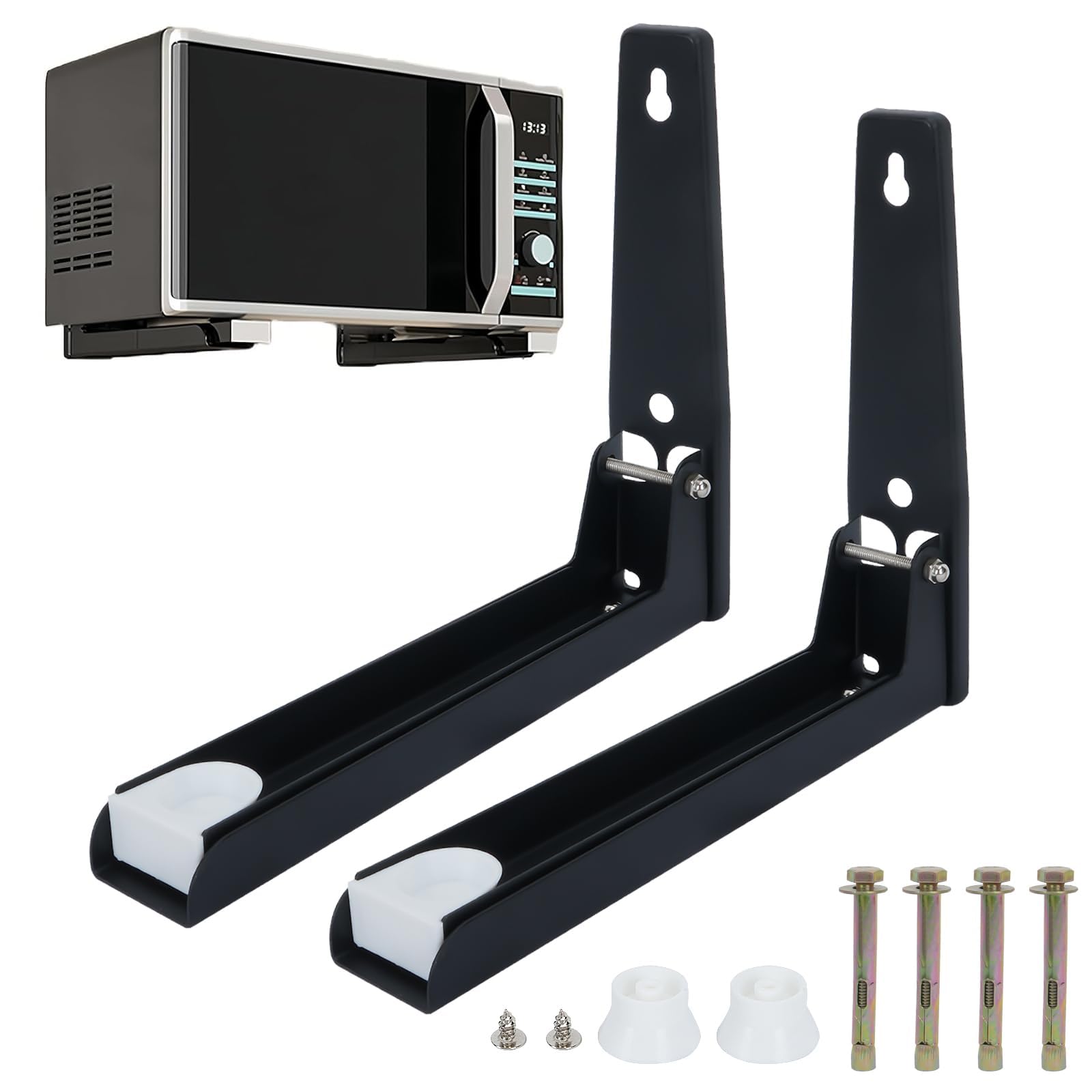 2 Pezzi Staffe per Microonde a Muro Supporto per Forno a Microonde da Parete Supporto per Mensola Microonde Pieghevole per Forno a Microonde Staffa Forno Microonde Regolabile Telescopici Nero