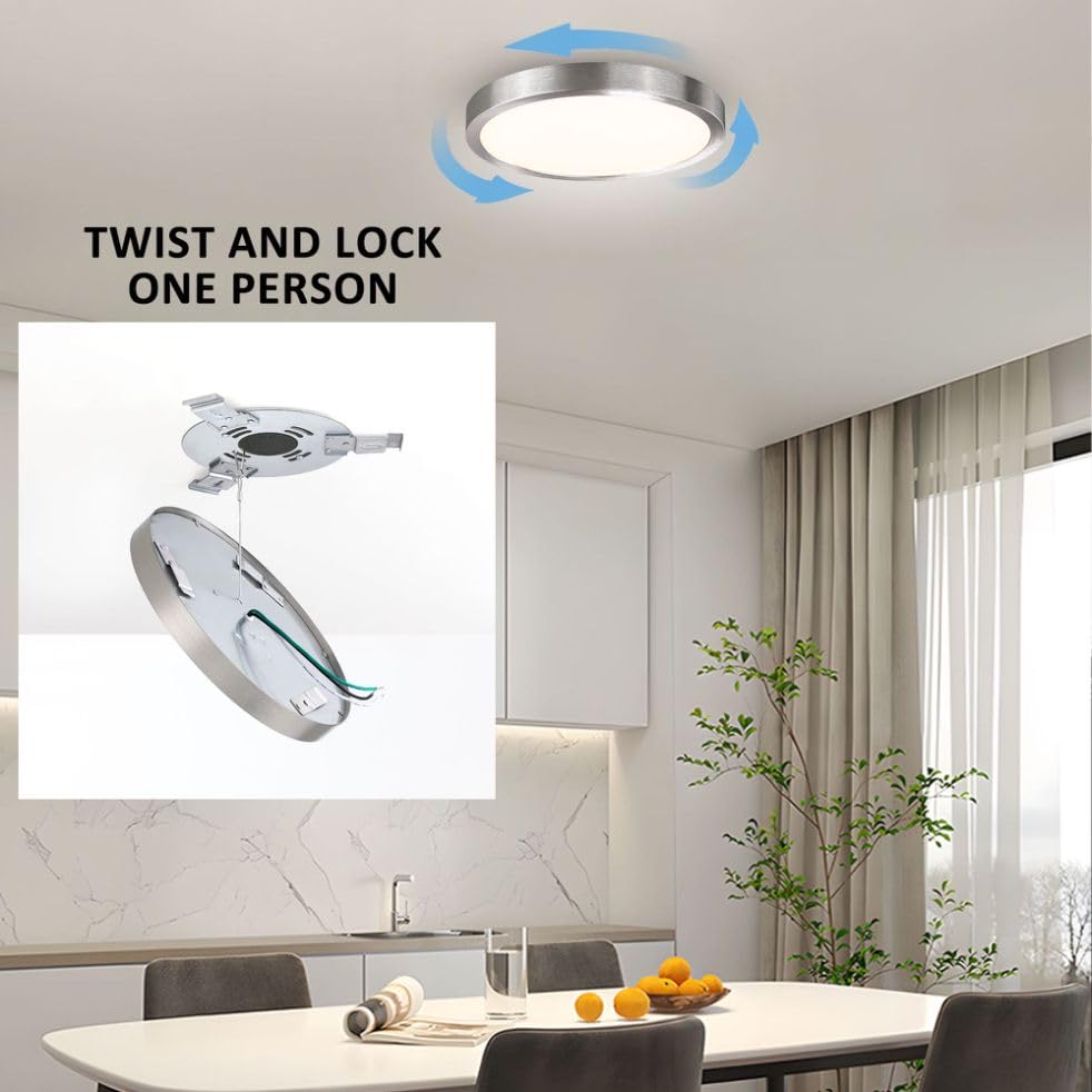 Image of 10 Inch LED Flush Mount Ceiling Light Fixture, Super Slim Flush Mount Light for Kitchen, Metal and Glass LED Ceiling Light for Low Ceiling, Hallway, Bathroom, Laundry, Brushed Nickel, 17W, 3000K